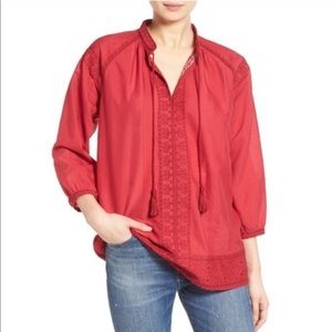 🔺Madewell Red Embroidered Boho Tassel Top 🔺